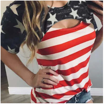 Contrast Striped Hollow Women's Casual Tee