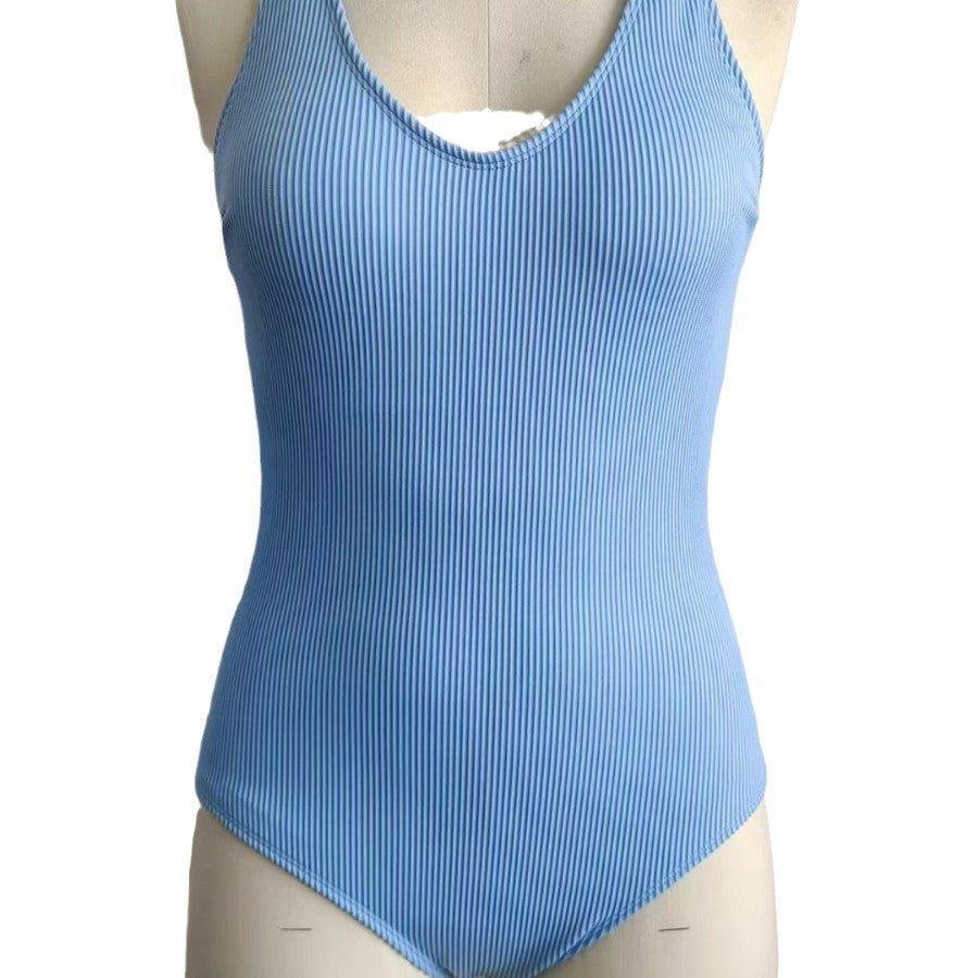 European And American-style Sexy Solid-color One-piece Bikini High-waisted Spa Resort Swimsuit