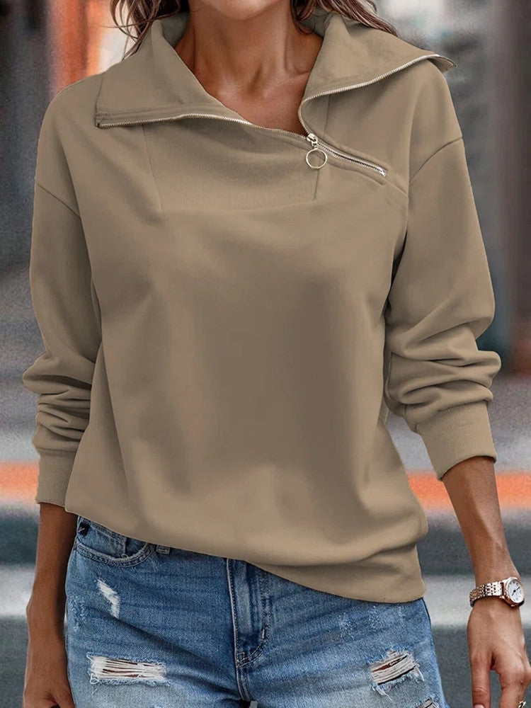 Women's High Neck Zipper Casual Loose Sweater