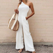 Chic Cotton-Linen Spaghetti Strap Zipper Jumpsuit