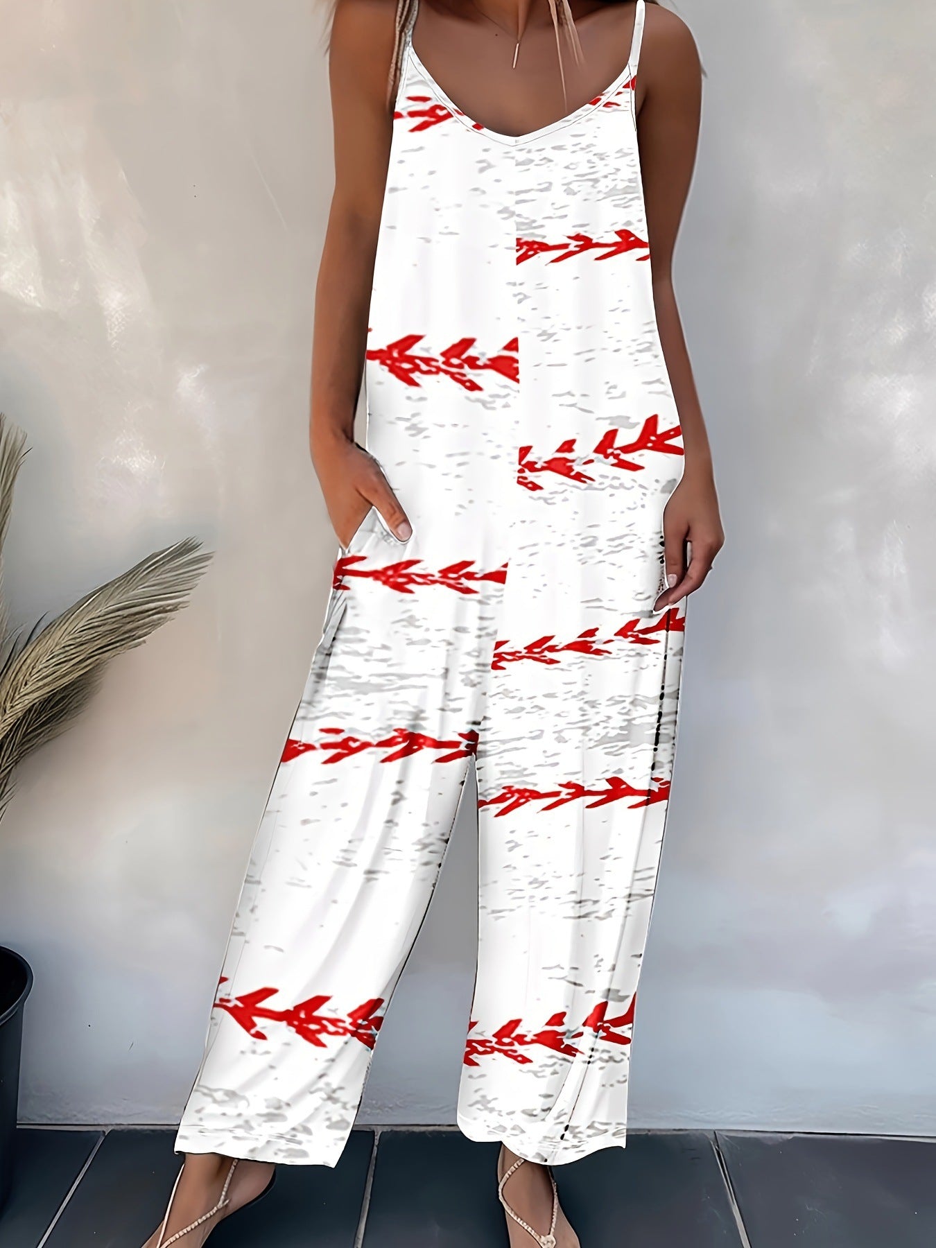 Women's Casual Strappy Printed Sleeveless Jumpsuit