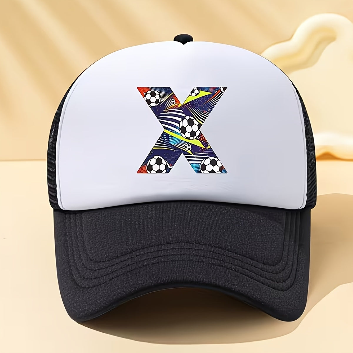 Kids Soccer-Themed Mesh Trucker Cap with A‑Z Letter Print