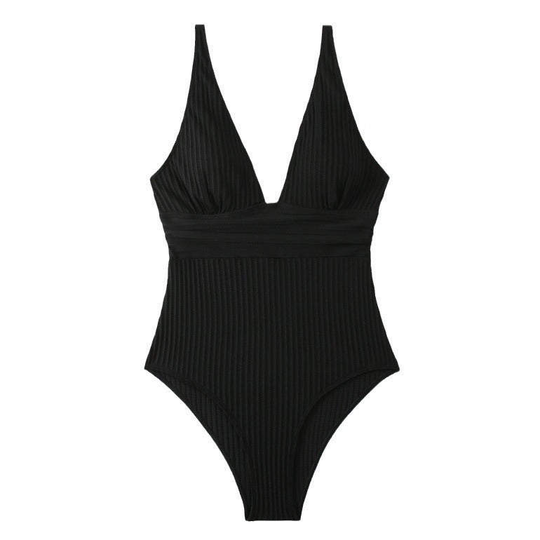 Women's Solid Lace-Up Slim Fit One-Piece Swimsuit
