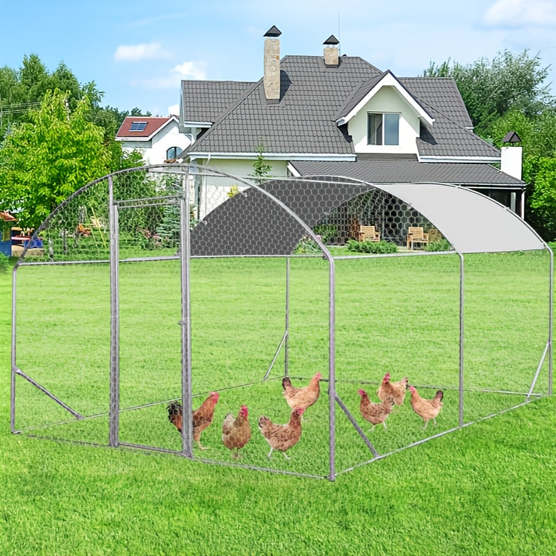 Large Metal Chicken Coop Run with Waterproof Cover and Security Lock