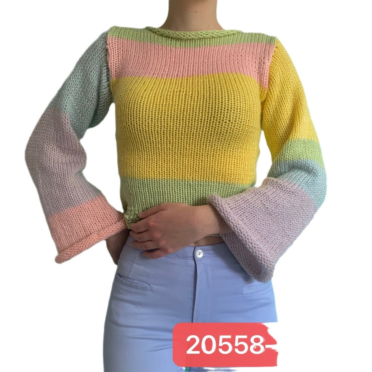 Autumn and Winter Women's Pullover Stripe Round Sweater Loose Plus Size Rainbow Sweater