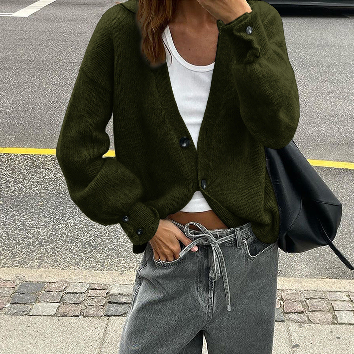 Fashionable Multi-color Sweater with Long Sleeves and Buttons for Women