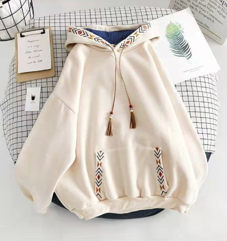 Korean Style Geometric Embroidered Loose Hoodie