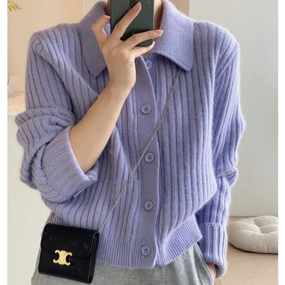 Autumn Designer Lapel Cardigan Womens Sweater