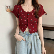 Floral Knit Short-Sleeve Shirt – Age-Defying Comfort & Style