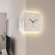 Modern White Dual-Sided Corner Wall Clock with Voice-Activated Lighting, Battery-Operated Silent Design, and Digital Display for Bedroom or Office Decor, Wall Clock Living Room