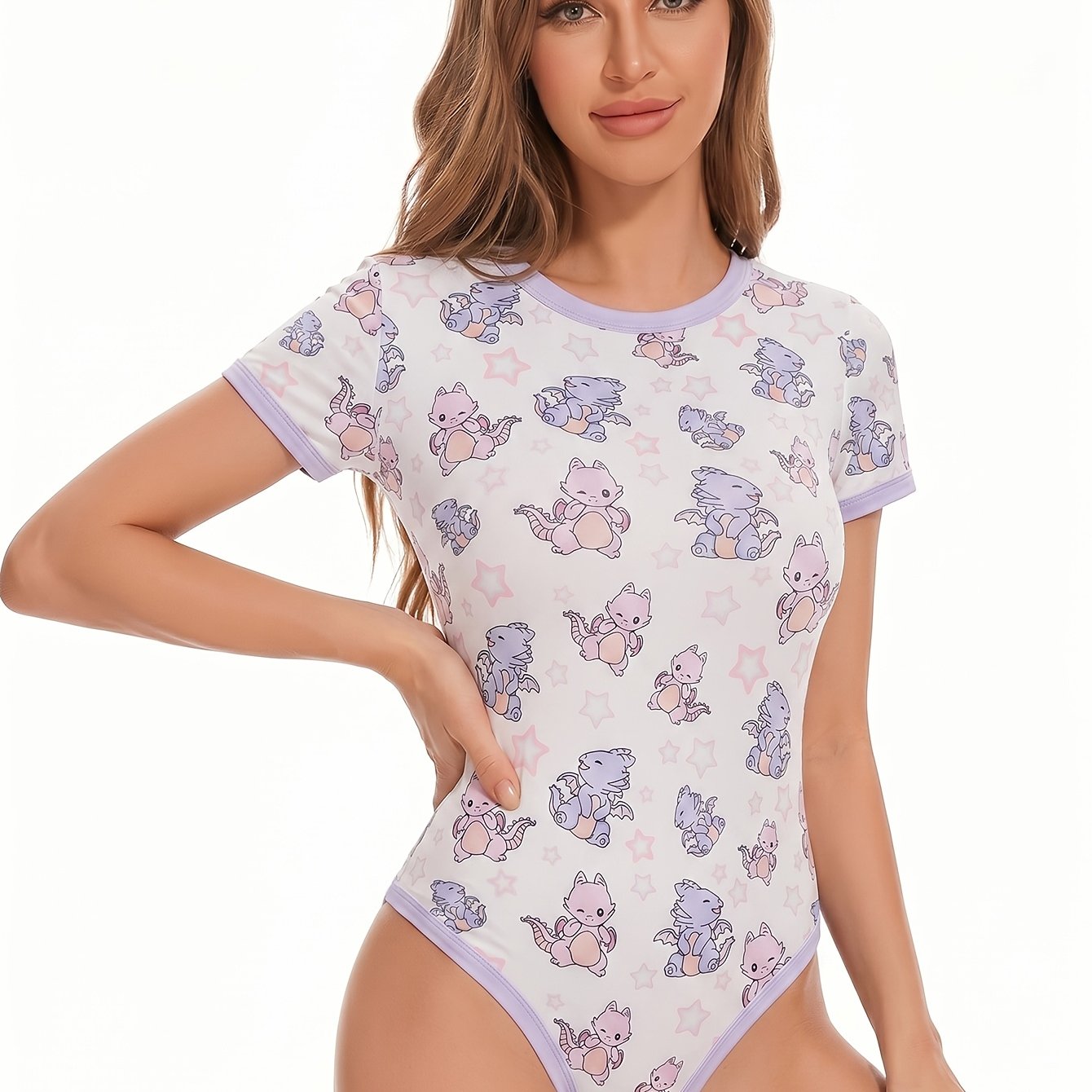 Women's Short Sleeve Printed Bodysuit for Spring/Summer