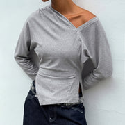 Comfortable Slim-fit Asymmetric Off-shoulder Solid-color Versatile Womens Blouse
