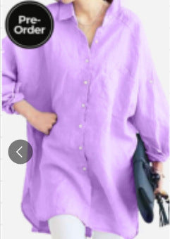 Plus Size Loose All-match Cotton And Linen Textured Shirt For Women