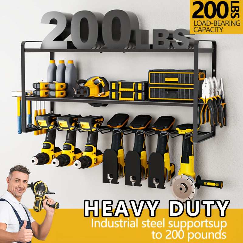 Power Tool Storage Rack with Charging Station, Tool And Storage Rack, Heavy-duty Metal Tool Rack, Electric Tool Storage Rack, Wall-mounted Drill Rack for Organization-New Year And Valentine's Day G...