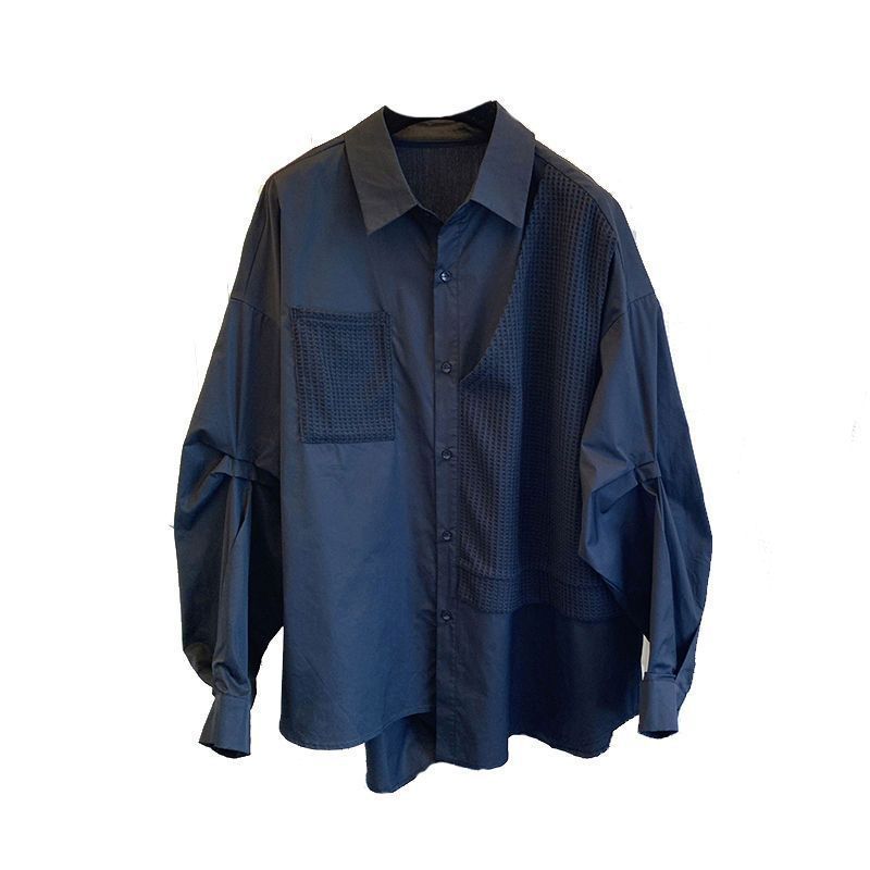Stitching Waffle Fake Two Pieces Loose Casual Shirt Women