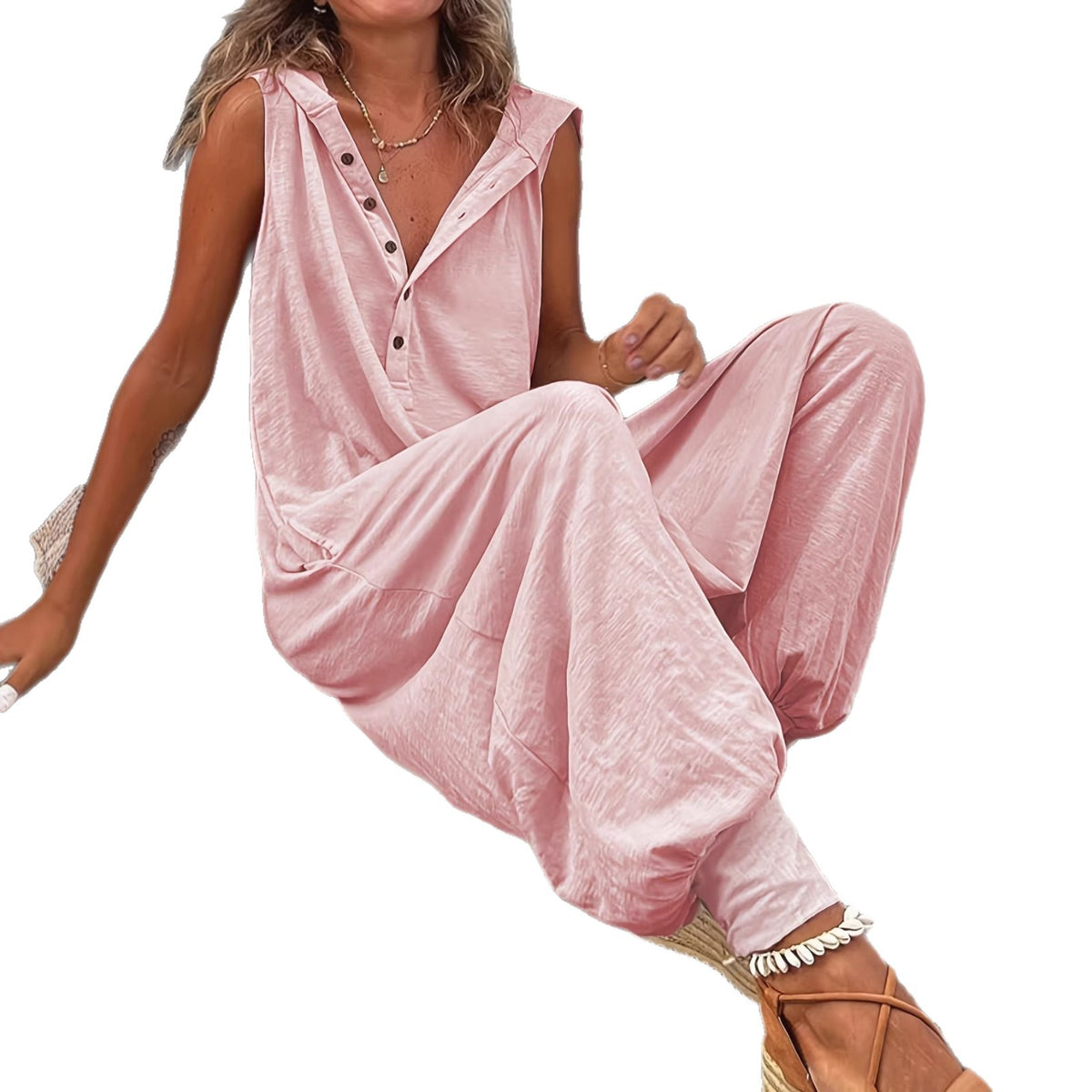 Women's Casual Hooded Jumpsuit with Drawstring Cuffs