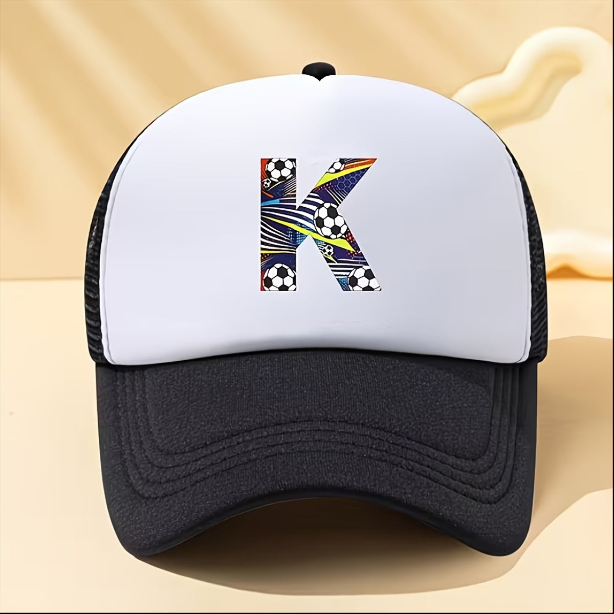 Kids Soccer-Themed Mesh Trucker Cap with A‑Z Letter Print