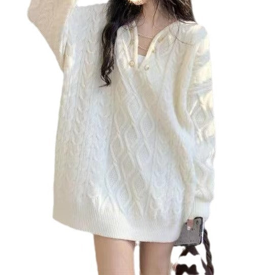 Cable-knit Pullover Women's Mid-length Sweater