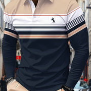 Men’s Long Sleeve Polo Shirt with Contrast Block Collar
