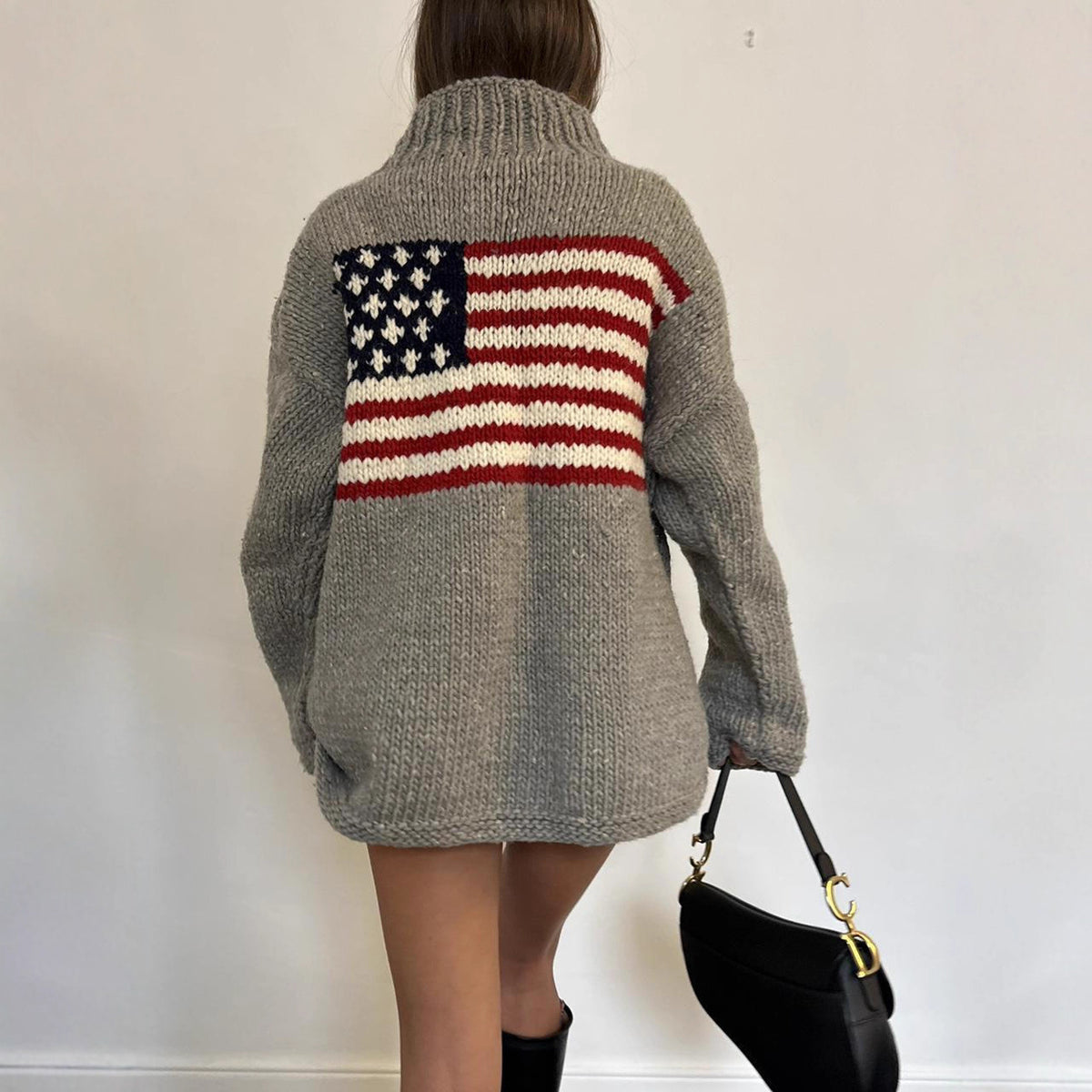 Womens Casual Loose-fitting Crew-neck Long-sleeve Knit Sweater