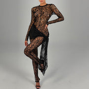 Chic Lace-Up Mesh Sheer Jumpsuit