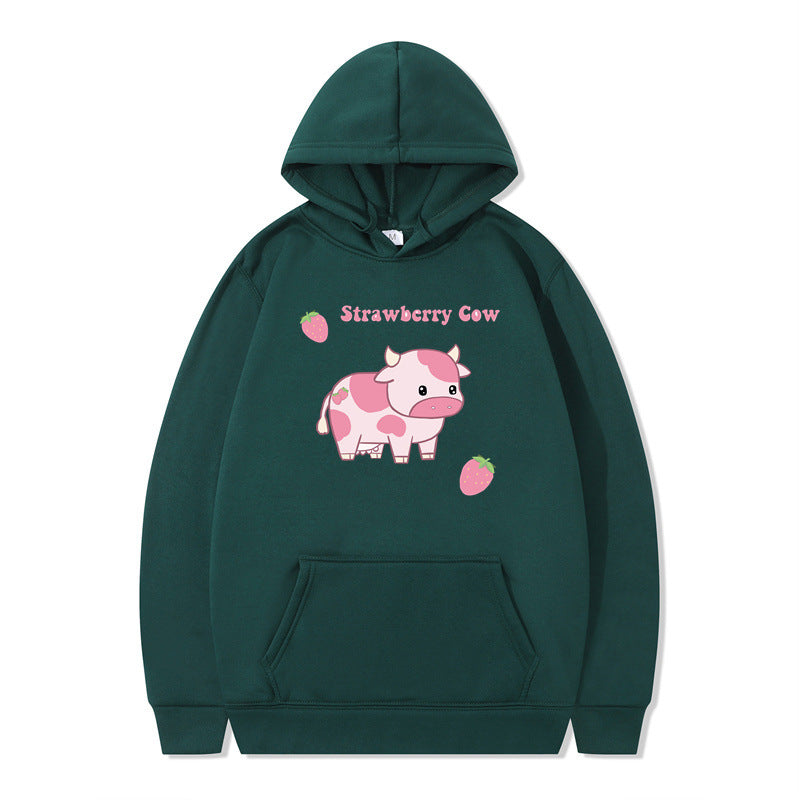 Cozy Strawberry Milk Print Oversized Hoodie