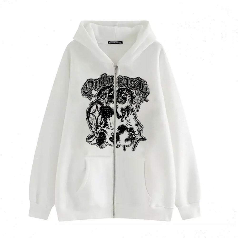 Women's Angel Wings Zip-Up Casual Streetwear Hoodie