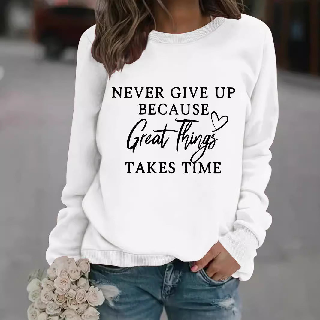 Chic Round Neck Print Long Sleeve Casual Sweatshirt