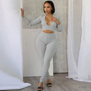 Sexy V-Neck Hollow-Out Long-Sleeve Jumpsuit