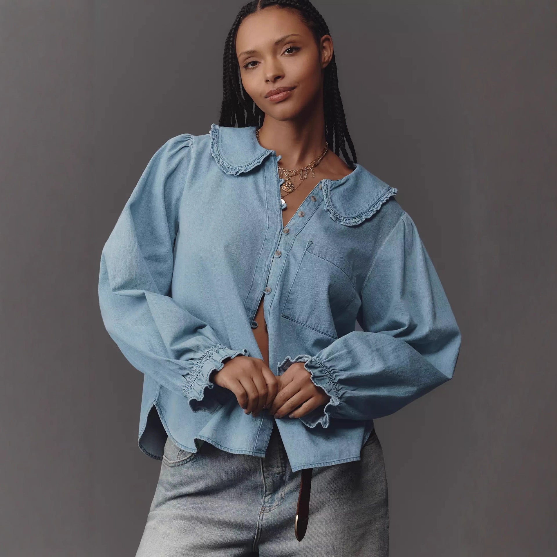 Casual Retro Lightweight Denim Long Sleeve Shirt