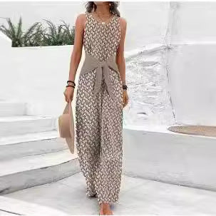 Adjustable Lace Print Backless Jumpsuit