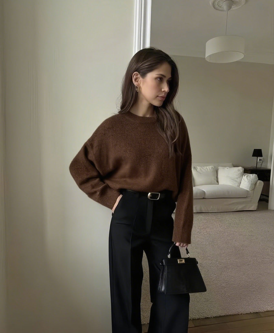 Thick Short Round Neck Solid Color Sweater for Women