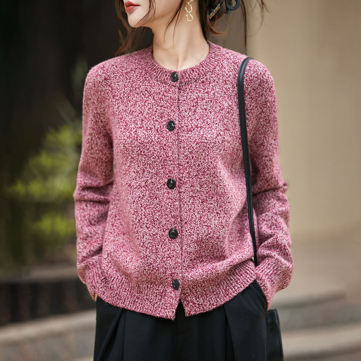 Crew-neck Cardigan Coat Sweater Womens Loose Knitwear