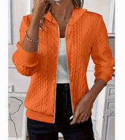 Solid Color Long Sleeve Knitted Zipper Hoodie Coat