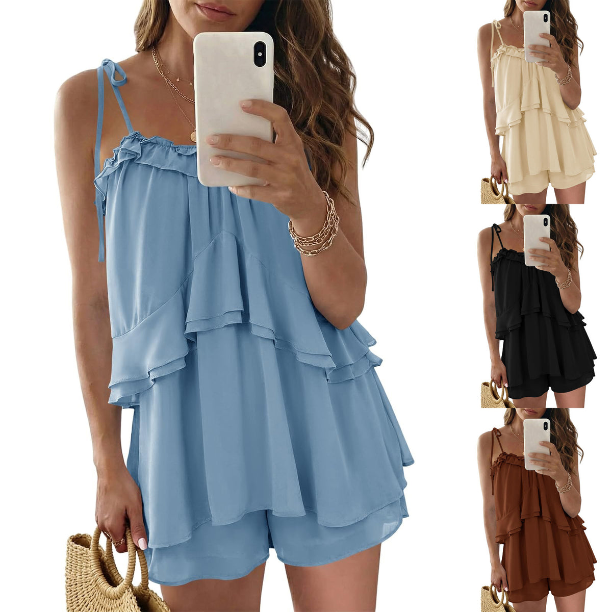 Chic Ruffle-Strapped Cake Mini Dress