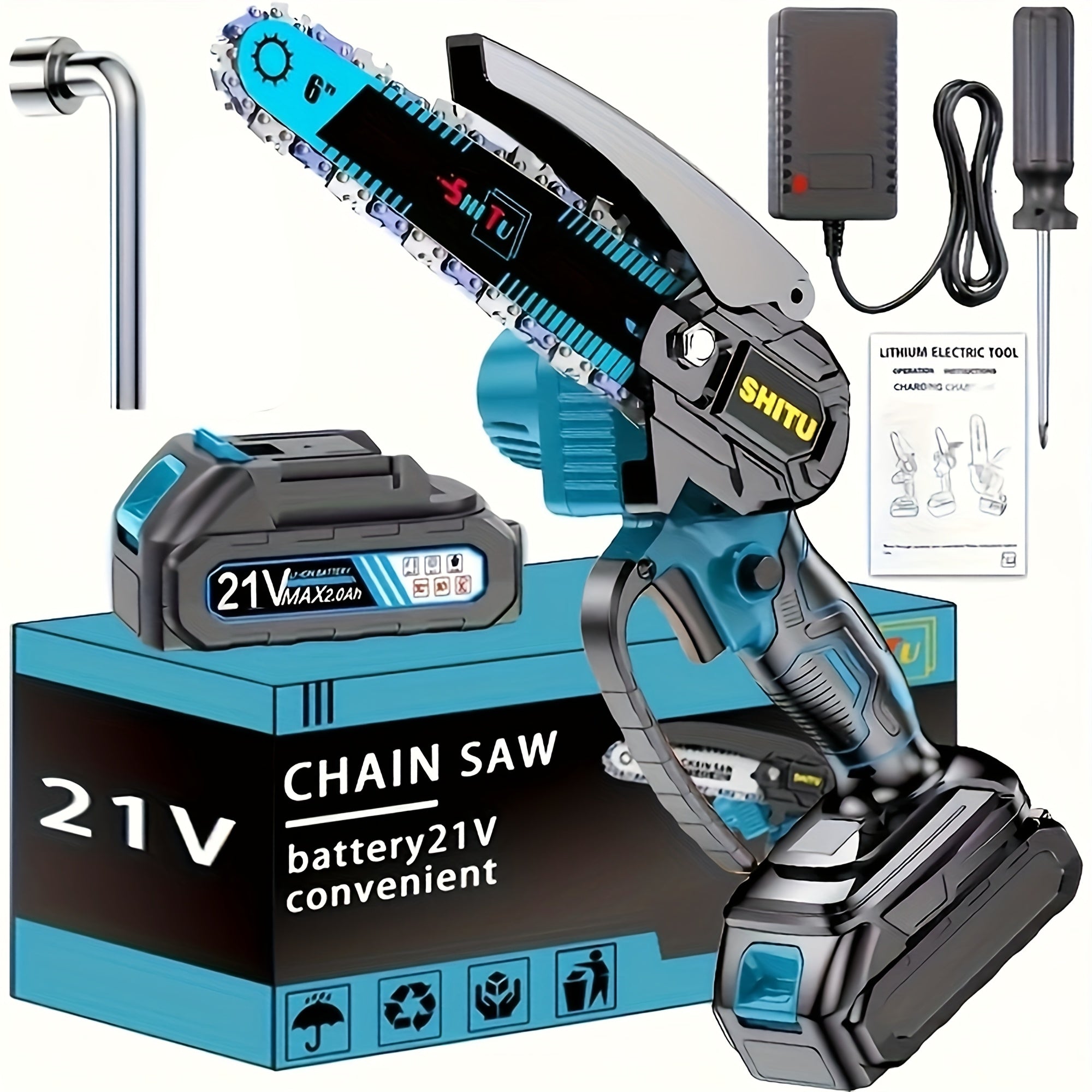 Mini Chainsaw Cordless, Lightweight & Portable Handheld Electric Tree Cutter With Splash Guard, Security Lock, Rechargeable Battery, And Safe Trimming For Quick Cutting Of Tree Branches...