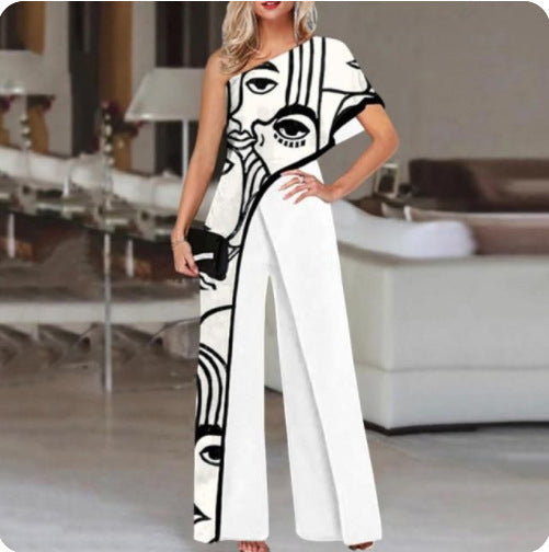 Women's Color Contrast Slimming Printed Jumpsuit