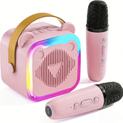 Mini Portable Cat Ear Karaoke Machine with Wireless Microphones and LED Lights
