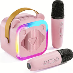 Mini Portable Cat Ear Karaoke Machine with Wireless Microphones and LED Lights