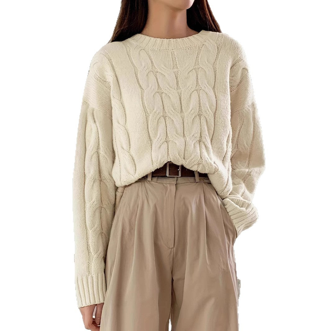 Round Neck Pure Color All-matching Trendy Sweater Top