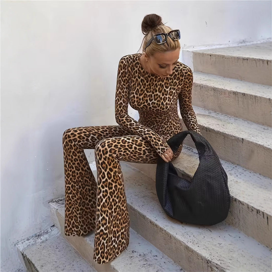 Leopard Print Backless Slim-Fit Jumpsuit