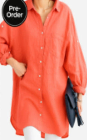 Plus Size Loose All-match Cotton And Linen Textured Shirt For Women