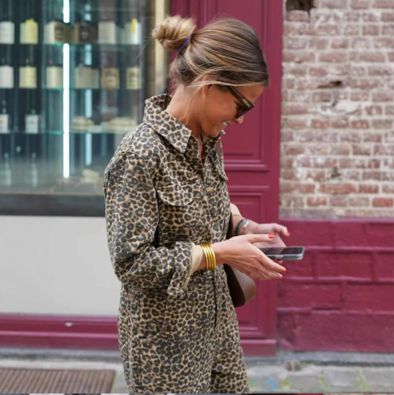 Chic Leopard Print Corduroy Pajama Set