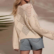 Hollow-out Off-shoulder Long Sleeve Knitted Sweater