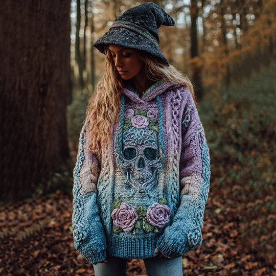 Autumn and Winter Relaxed-fit Hoodie Top Casual Drop-shoulder Vintage Printed Sweater