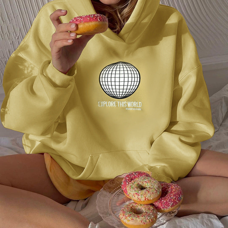 Cozy Loose Letter Embroidered Pullover Hoodie