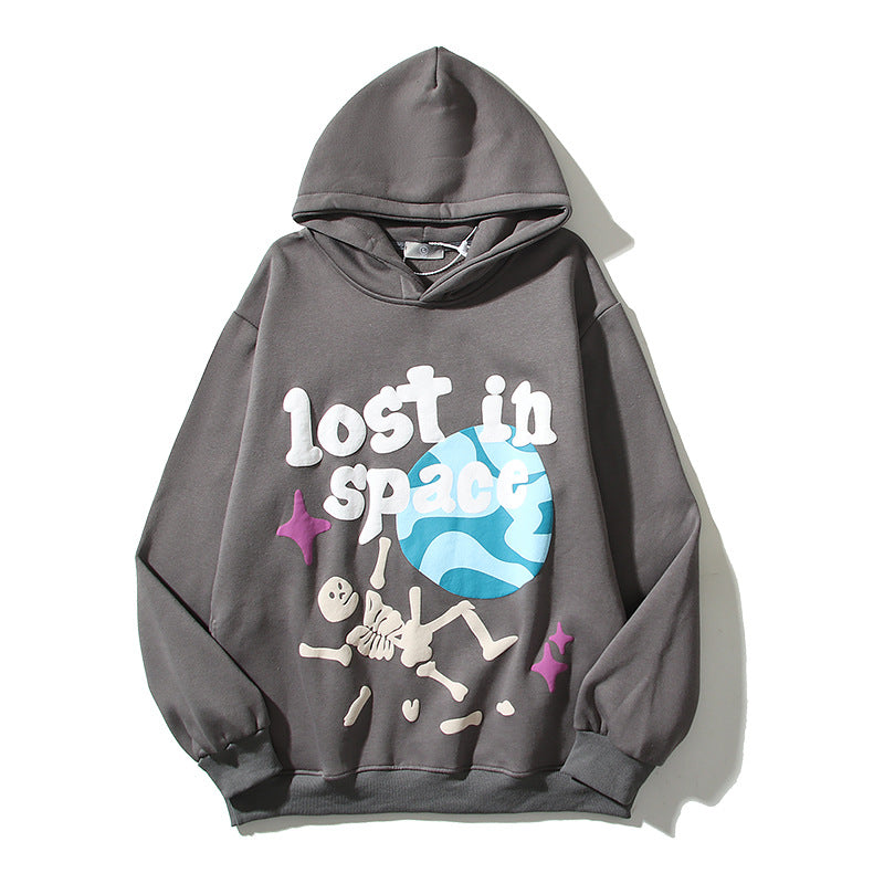 Edgy Graffiti Skull Print Fleece Hooded Sweatshirt