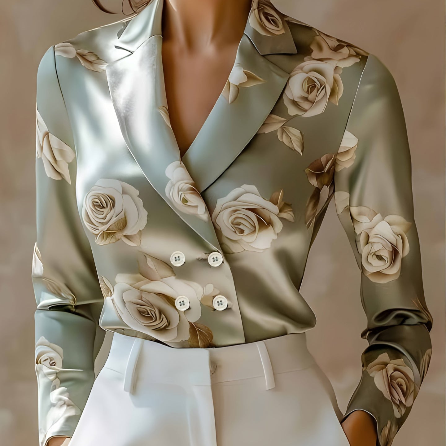 French Floral Print Long-sleeve Shirt