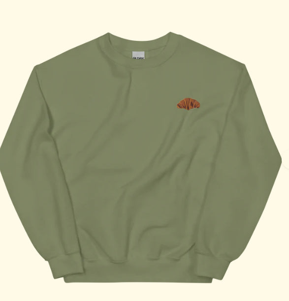 Chic Croissant Print Round-Neck Streetwear Sweatshirt