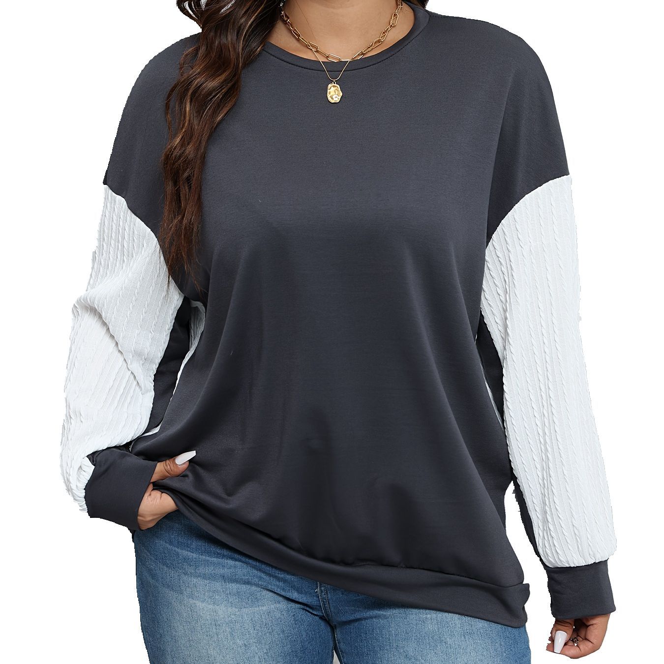 Plus Size Colorblock Casual Sweatshirt
